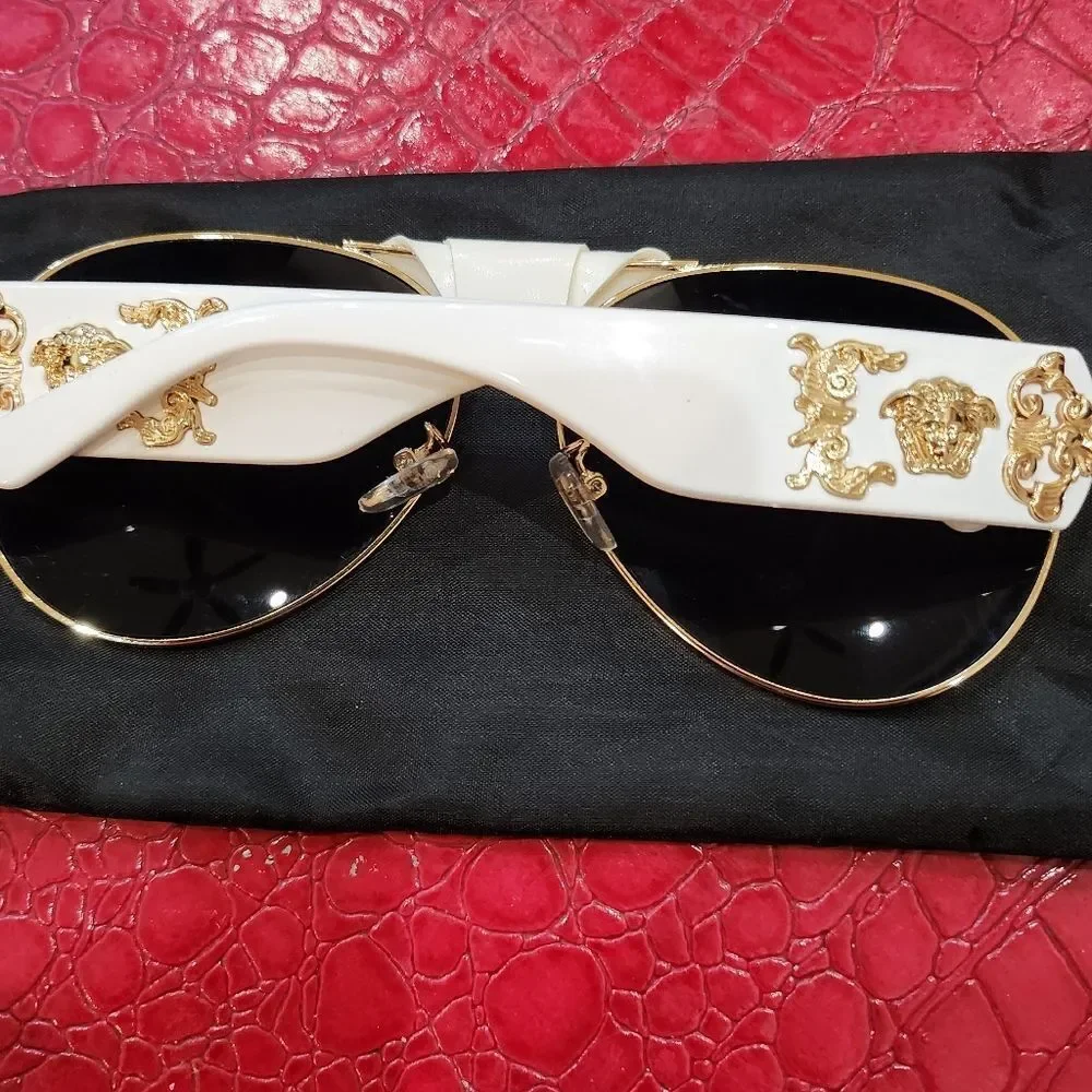 Versace Gold Frame Black Lens Aviator Sunglasses